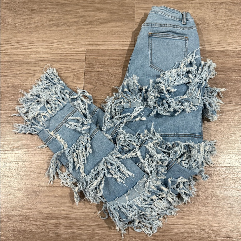 SHEIN Distressed Light Blue Flare Jeans